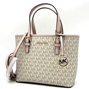 Michael Kors Jet Set Travel Extra-Small Logo Top-Zip Tote Bag Powder Blush Multi